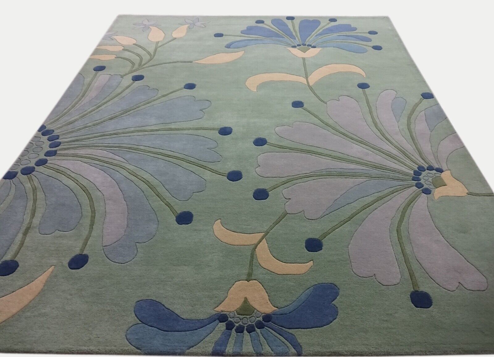 Mátově zelený koberec, ručně vyrobený orientální koberec s motivem listů, 100% vlna, 245x300 cm, MA135