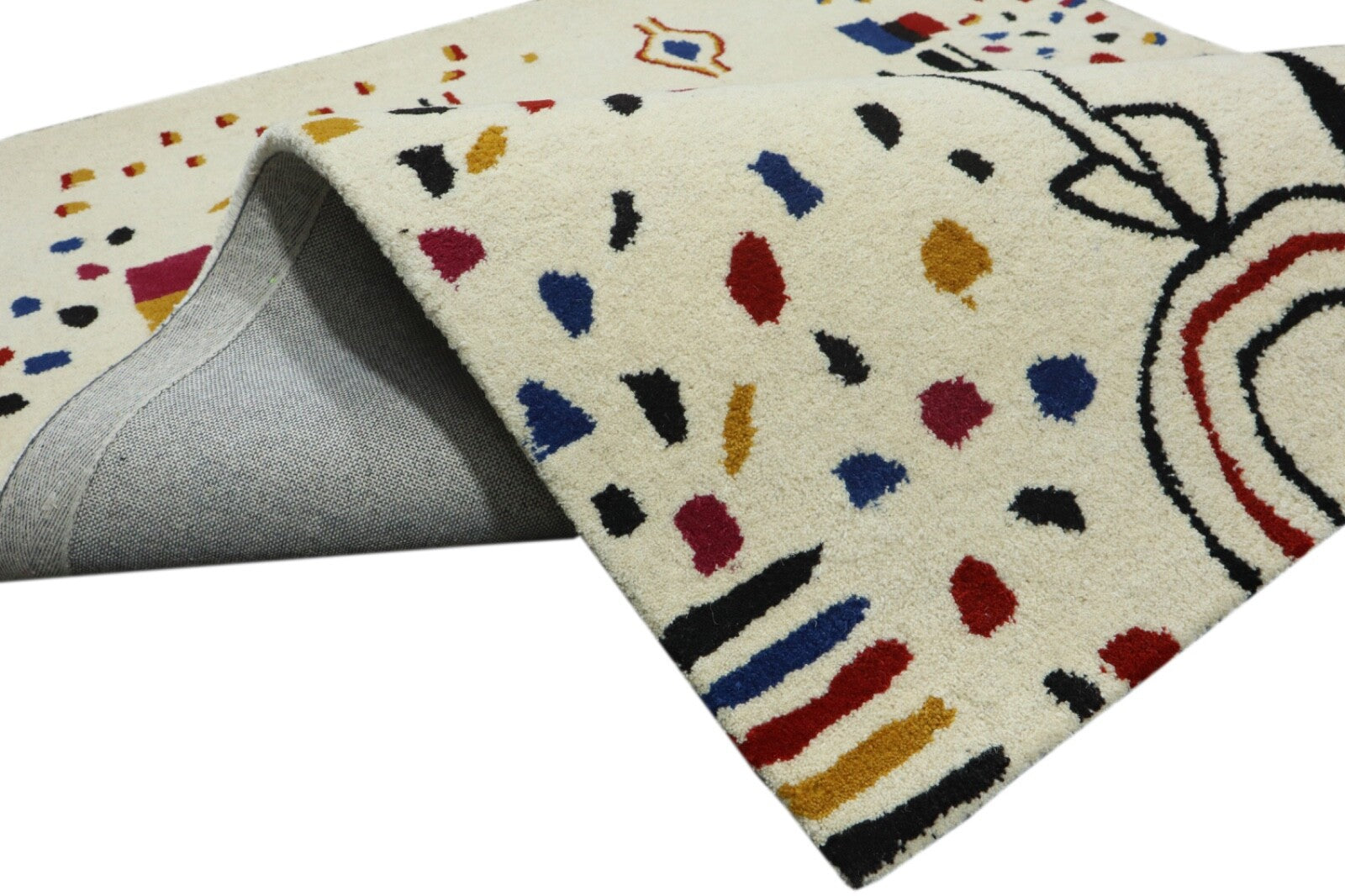 Wollteppich 120x180 Beige Bunt Ethno Marokko Teppich Handgetuftet Modern HT316