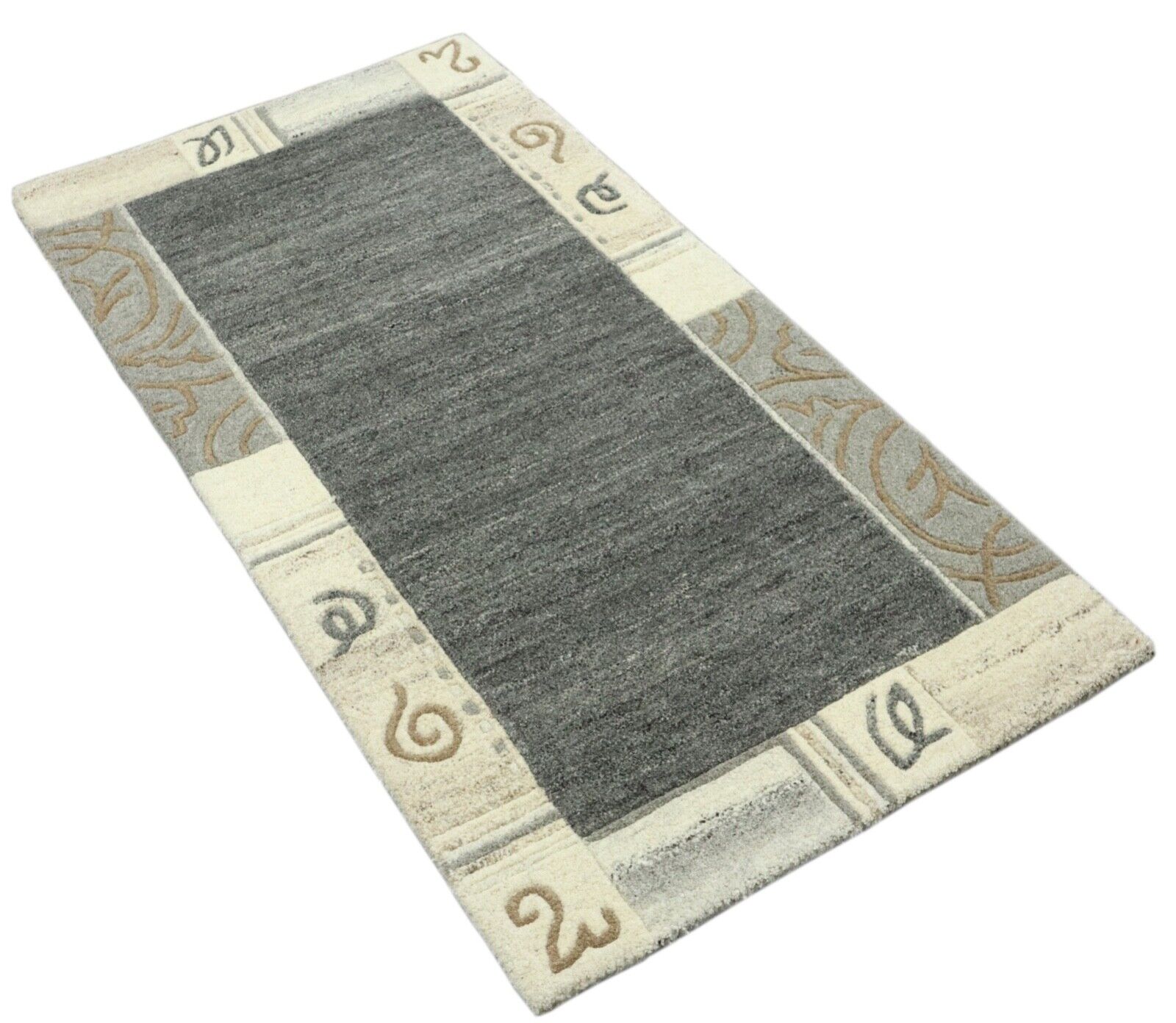 Tappeto Gabbeh, 100% lana, 70x140 cm, fatto a mano, grigio antracite, annodato a mano, T1012