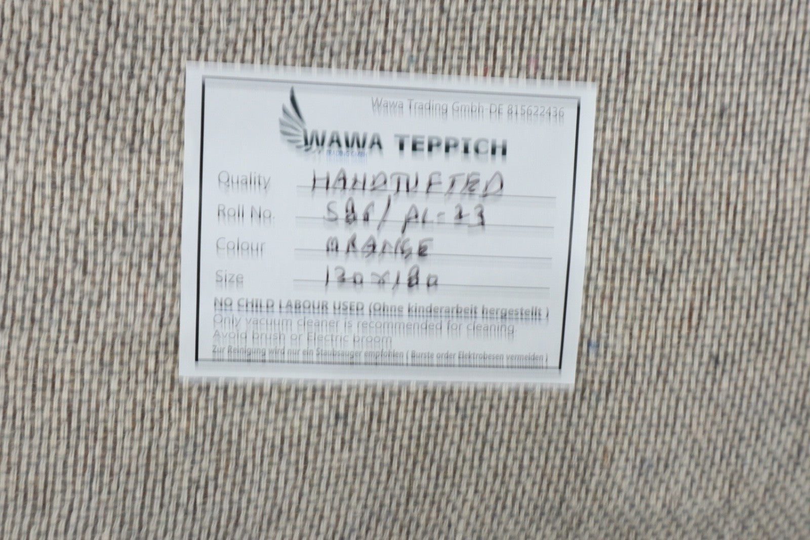 Gabbeh Teppich 100% Wolle Orange Uni Farbe 120x180 cm Handgemacht PL23