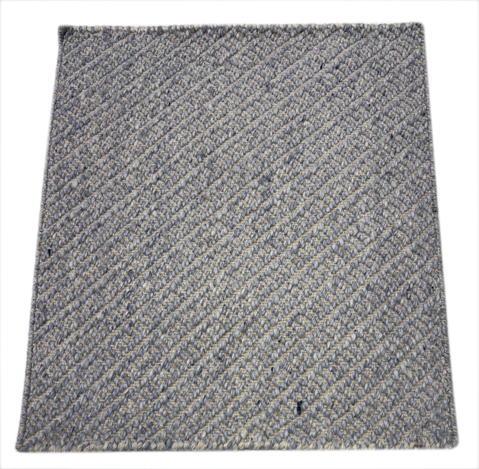 Teppich Flachgewebe – Handgefertigt aus Wolle & Baumwolle 60x67 cm Beige Grau