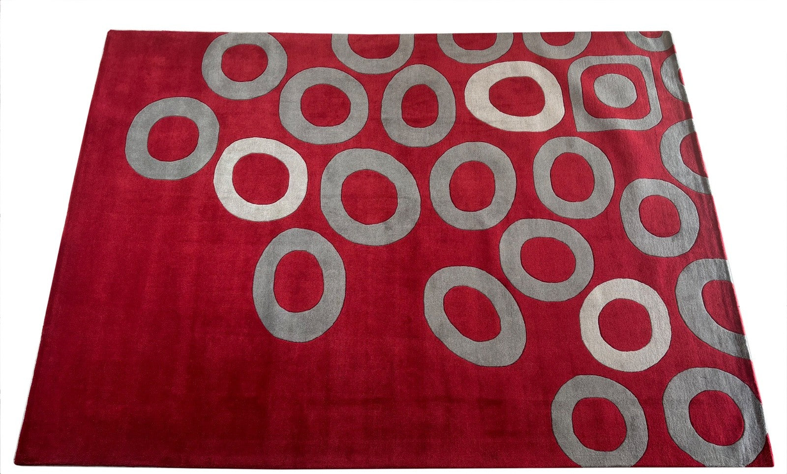 Rot Teppich 100% Wolle Modern Design Kreise 275x365 cm Handgetuftet MA140
