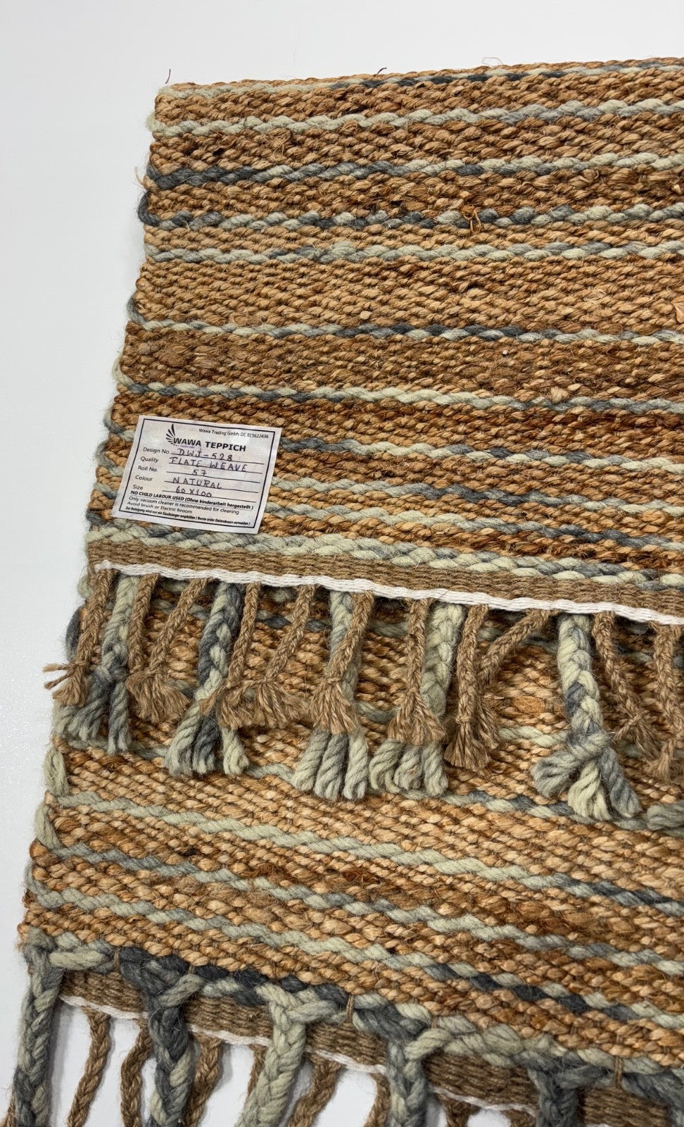 Handgewebter Jute-Teppich 60x90 cm – Naturlook mit rustikalem Flair D528