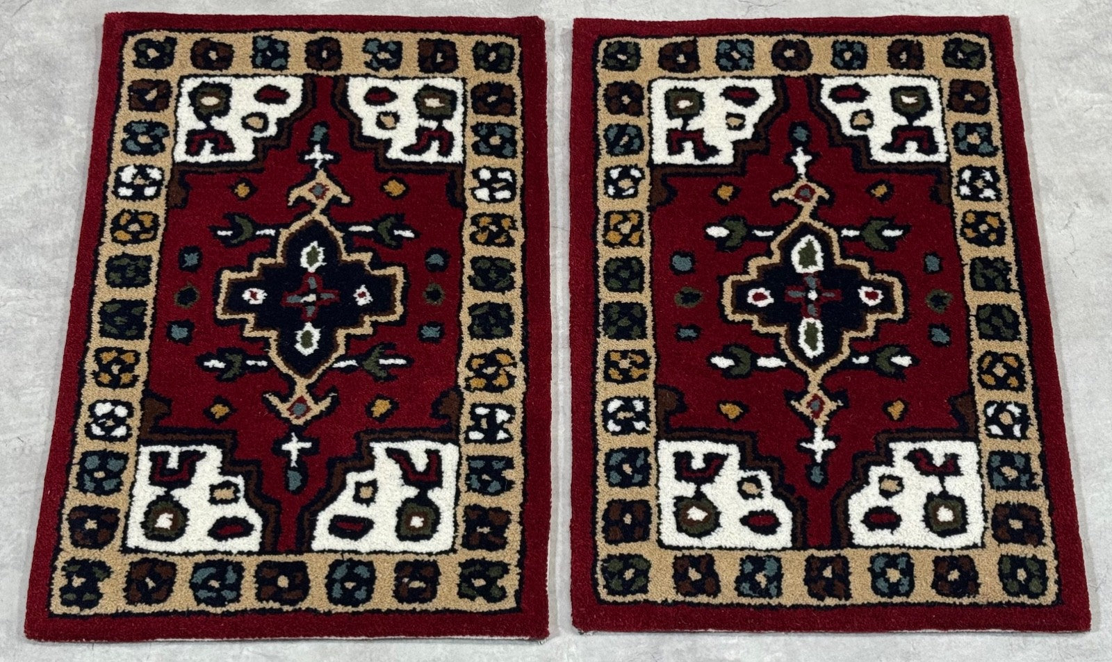 Wollteppich 40x60 Rot Beige Oriental Handgemacht TĂĽrvorleger Fussmatte HT373R