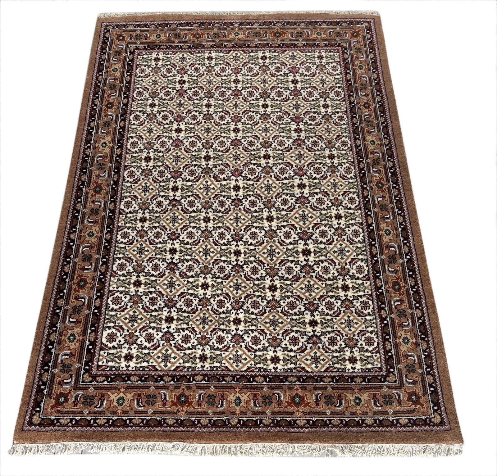 Orientteppich Herati 250x350 cm Handgeknüpft Beige Braun Unikat Teppich in Wolle