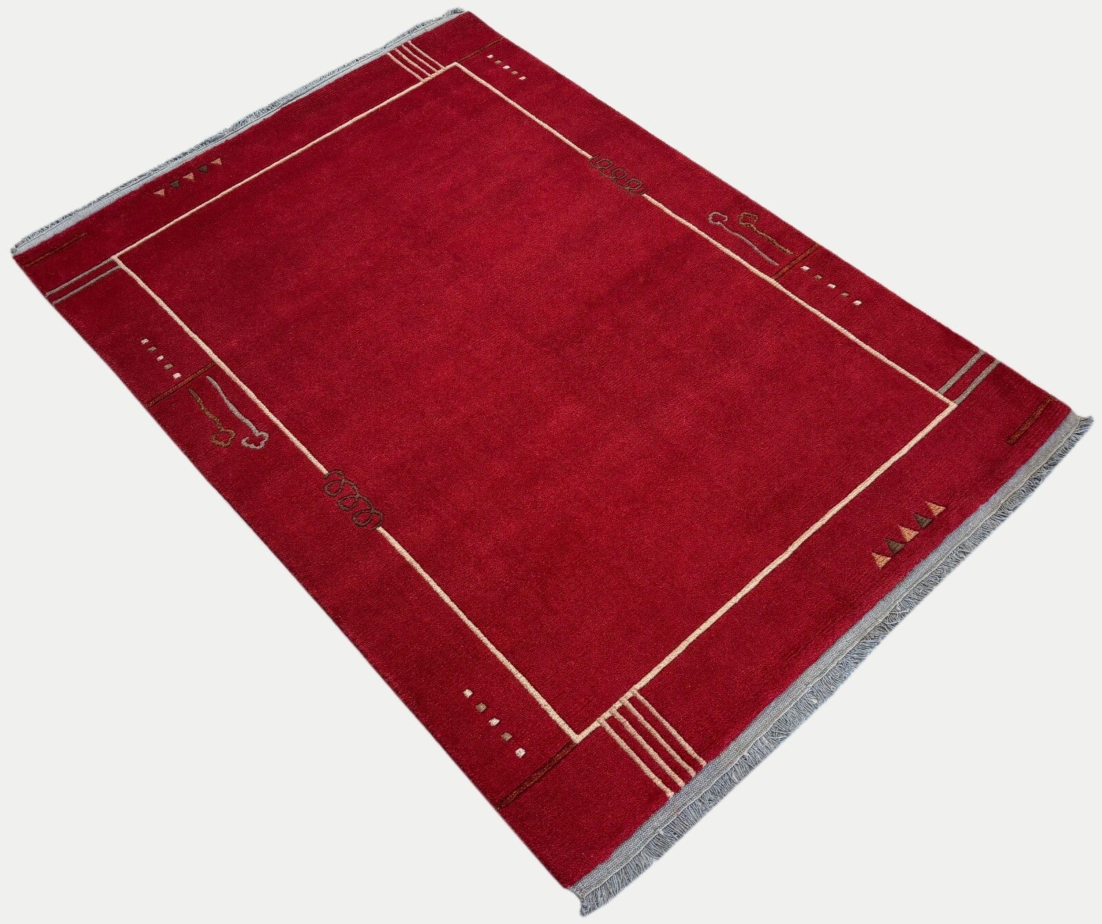 Rot Teppich Indo Nepal Handgeknüpft 100% Wolle 160X230 cm Orientteppich R19B