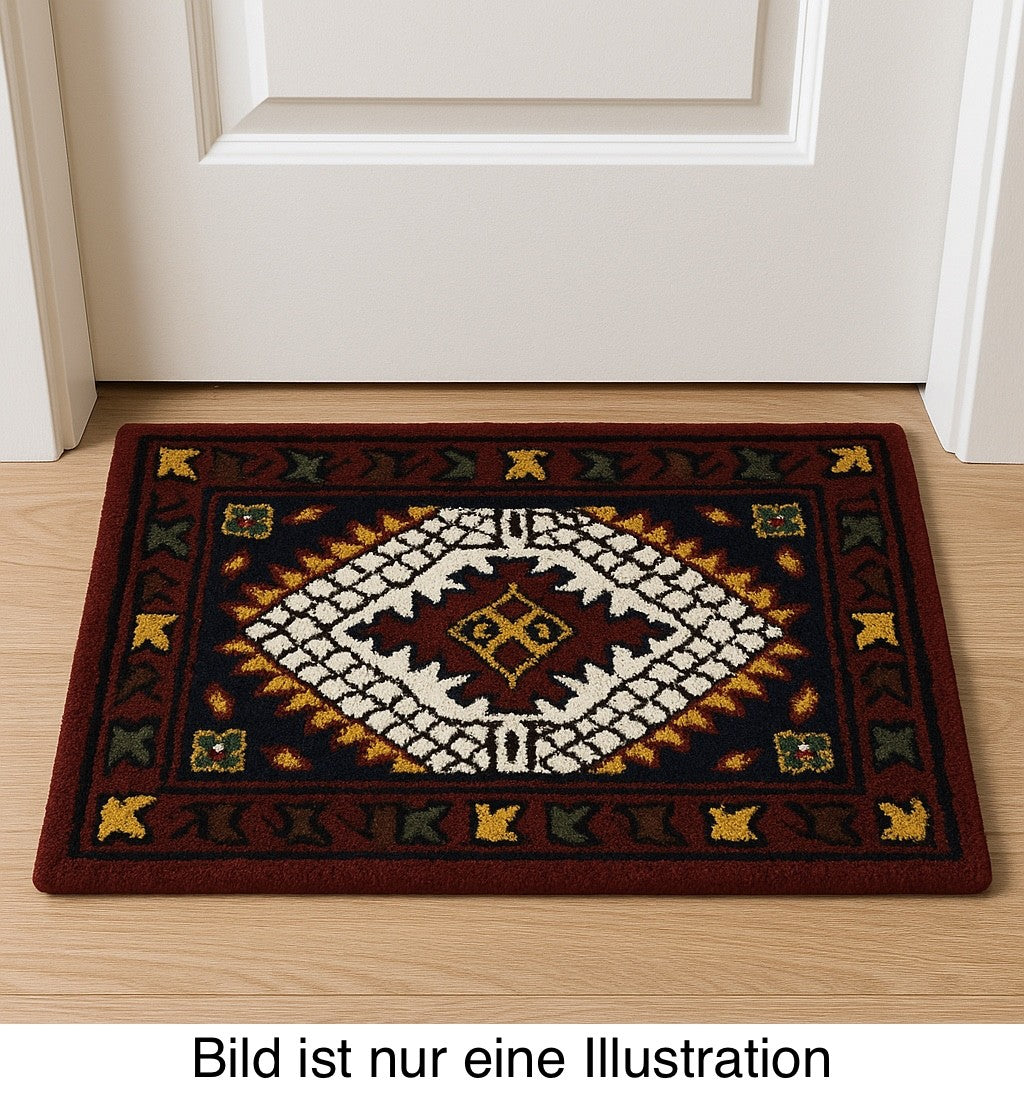 Wollteppich 40x60 Rot Beige Oriental Handgemacht TĂĽrvorleger Fussmatte HT375R