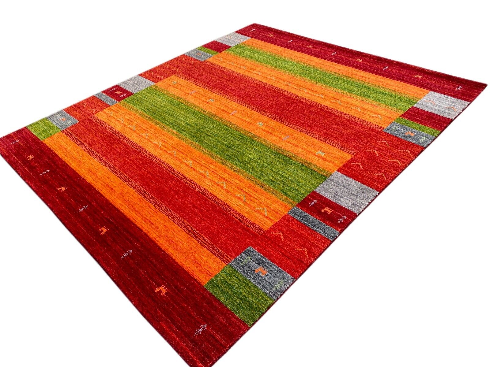 Gabbeh Teppich 100% Wolle 200x250 cm Rot Grün Handgewebt Orientteppich Bunt 108