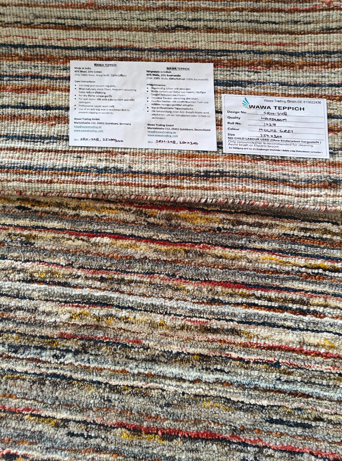 Handgewebter Teppich 250x300 Multi-Grau Glanzoptik Wolle Wohnzimmer SH248