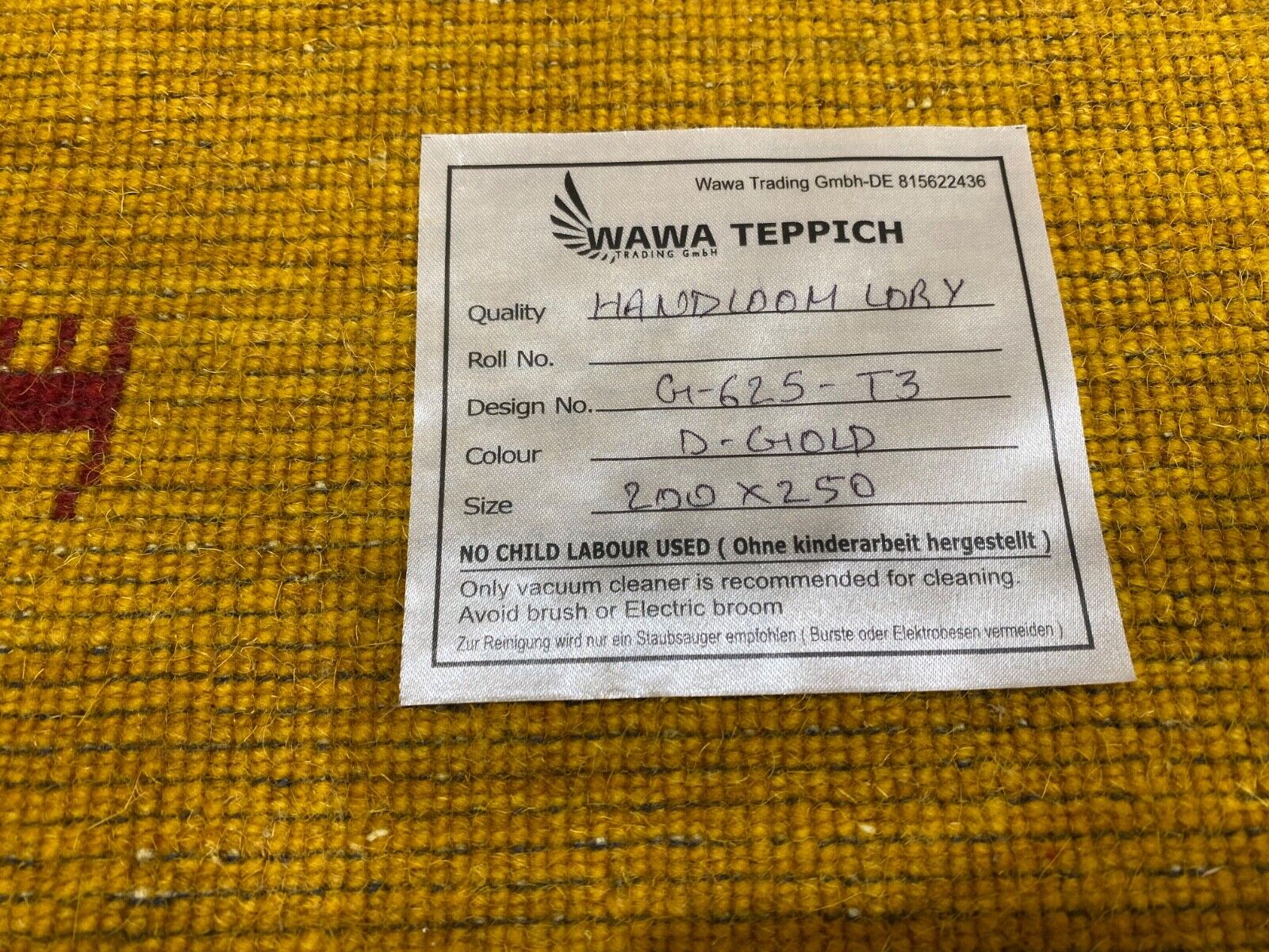 Gold Gabbeh Teppich 100% Wolle Orientteppich Handgewebt Loom Brücke G625T3