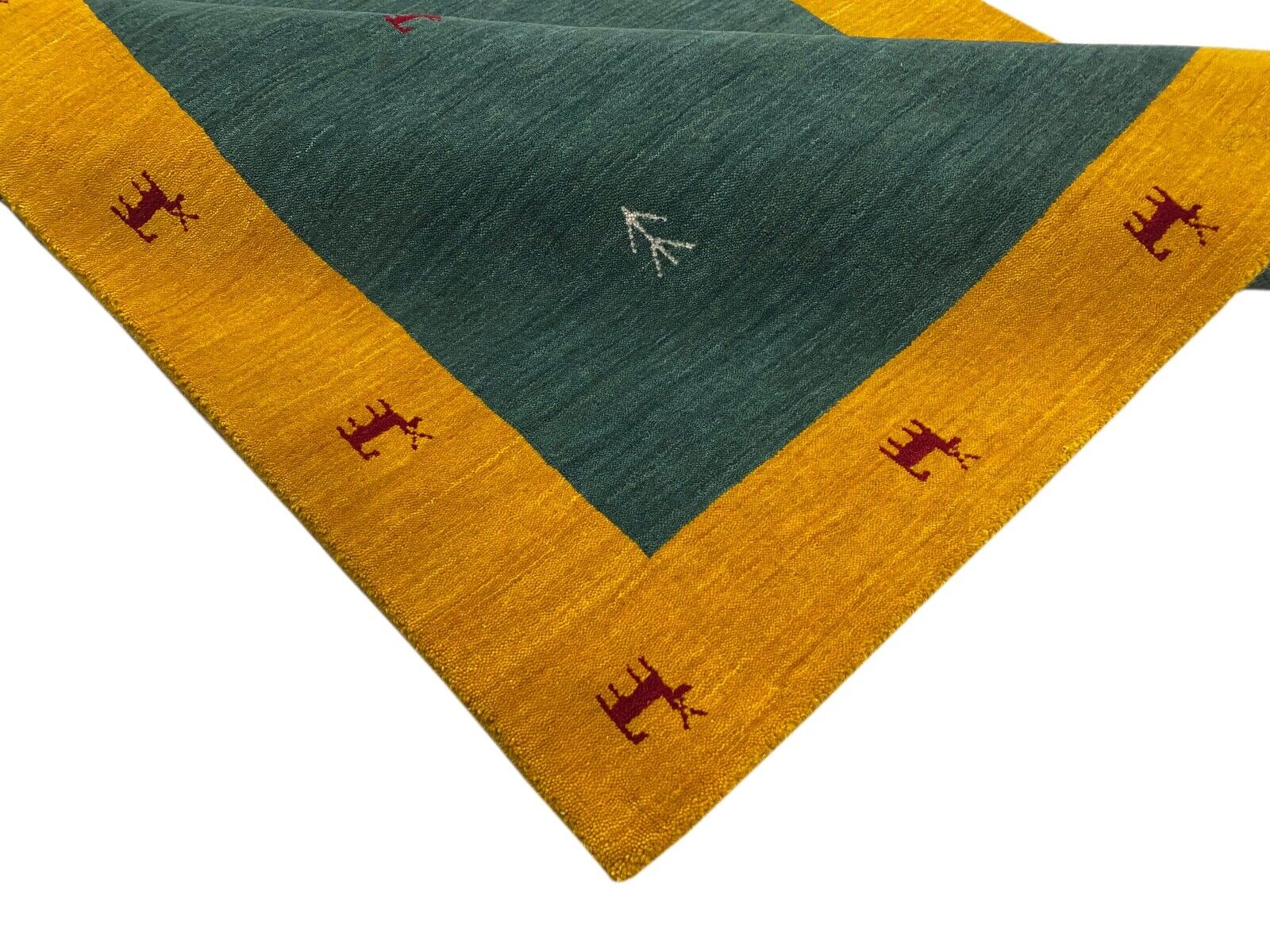 Zeleno zlata preproga 100 % volna Gabbeh 120 x 180 cm ročno tkana dekoracija za dom WR159