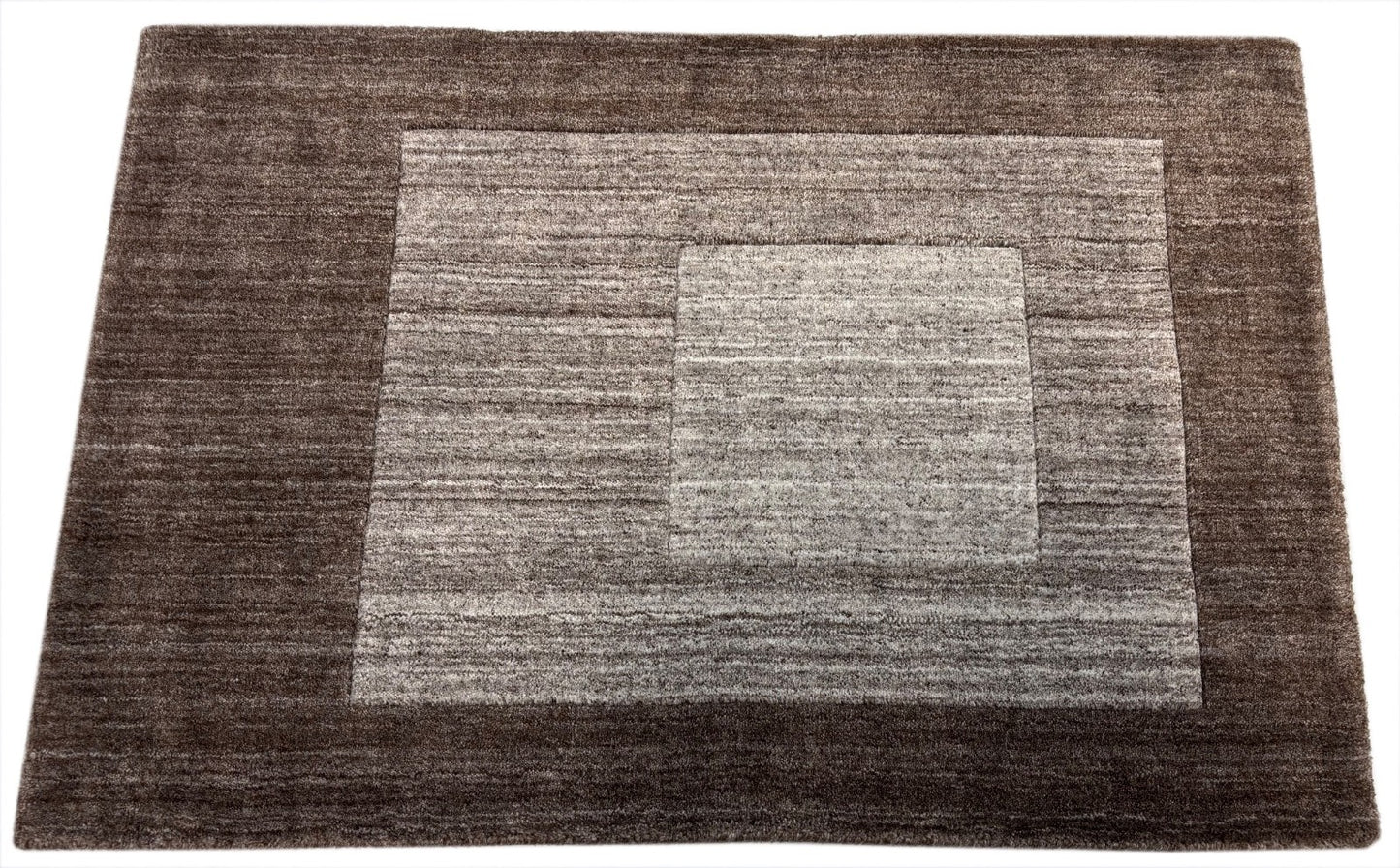 Handgewebter Teppich 60x90cm Braun Modern Wollteppich Handgefertigt D820