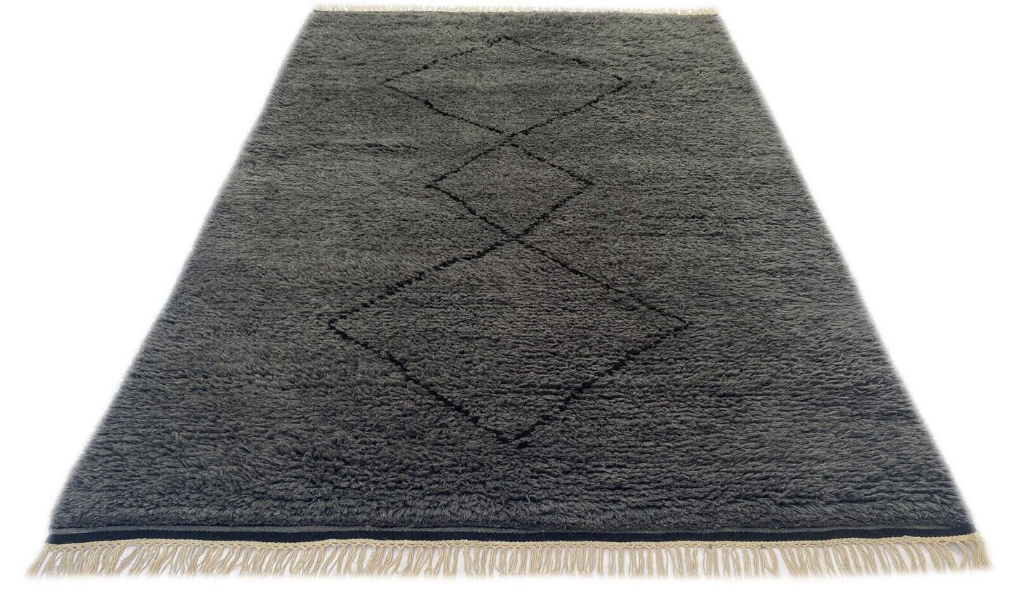 Morocco Shaggy Teppich Berber 100% Wolle Grau Anthrazit Handgefertigter BM7