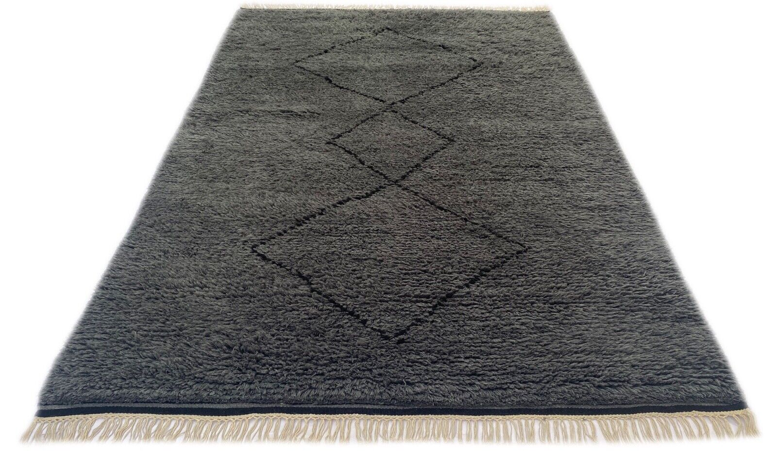 Marokkói Shaggy Szőnyeg Berber 100% Gyapjú Szürke Antracit Kézzel Készített BM7