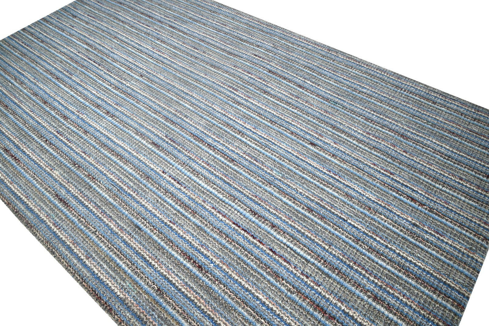 Handgewebter Teppich 150x240 blau-multi Glanzoptik Wolle Flach Wohnzimmer SH102