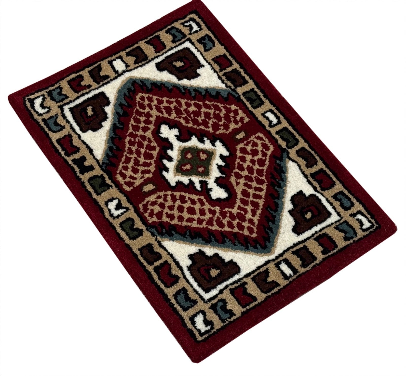 Wollteppich 40x60 Rot Beige Oriental Handgemacht TĂĽrvorleger Fussmatte HT376R