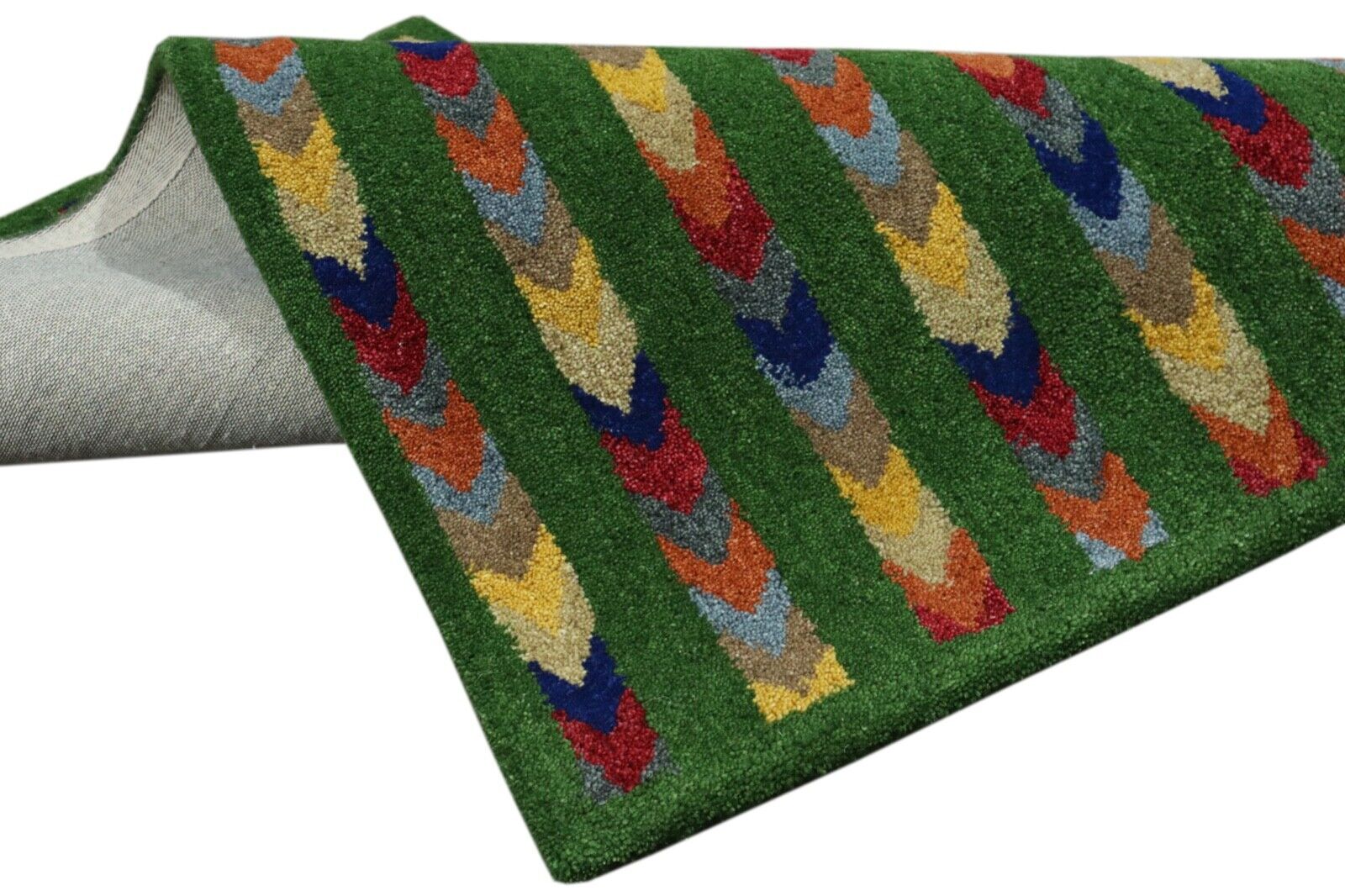 Gabbeh Teppich 100% Wolle 70X140 cm Handarbeit Grün Handgetuftet T1001