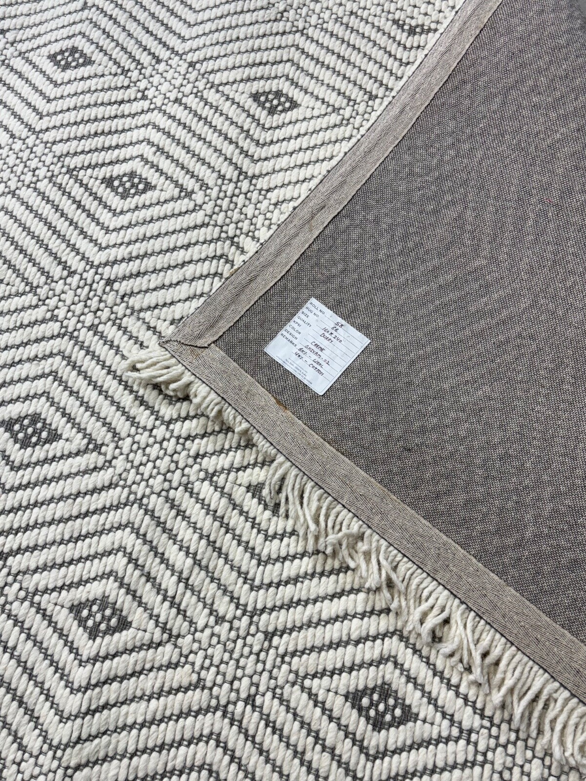 Handgefertigter Kilim Dhurry Teppich 160x240cm 100% Wolle Beige Grau ST66