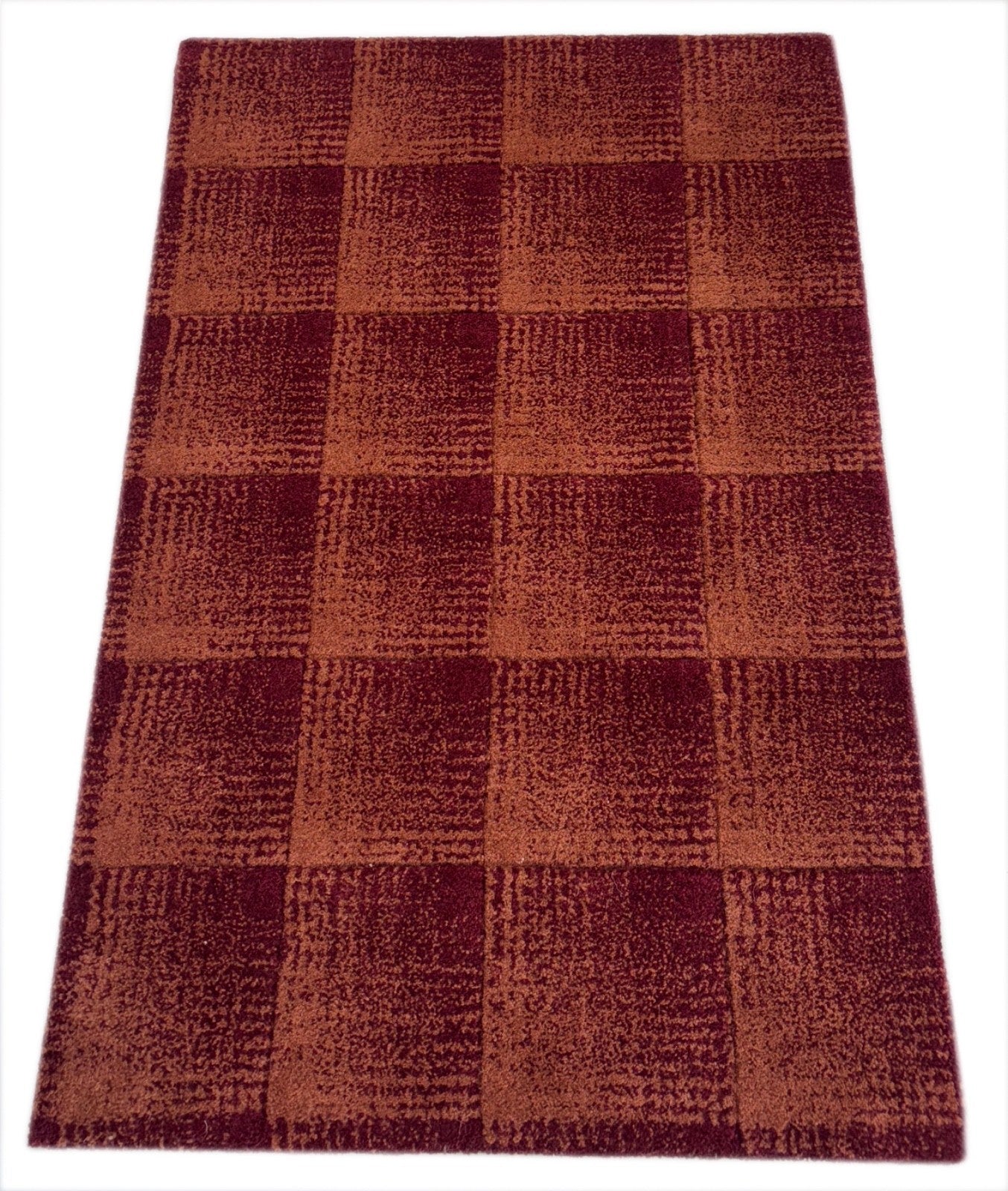 Handgetufteter Teppich 60x90 cm Dunkelrot Modern Muster Design Wolle R102