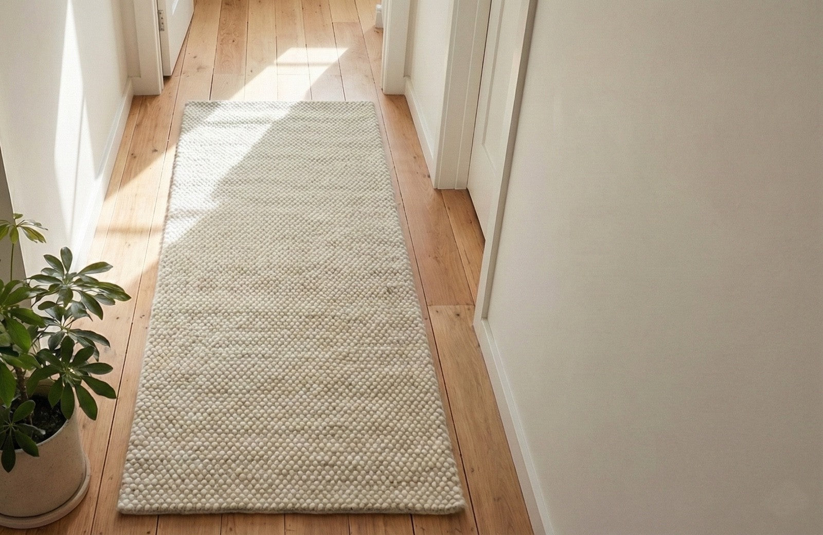 Silber Design Teppich Läufer 100% Wolle Handgewebt Beige Creme Weich D727