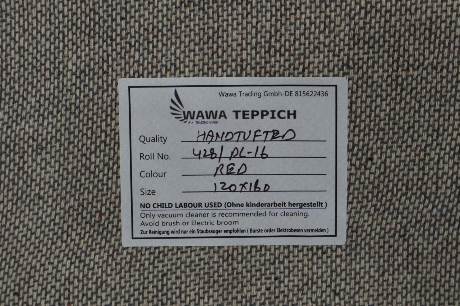 Gabbeh Teppich 100% Wolle Rot Uni Farbe 120x180 cm Handgemacht PL16