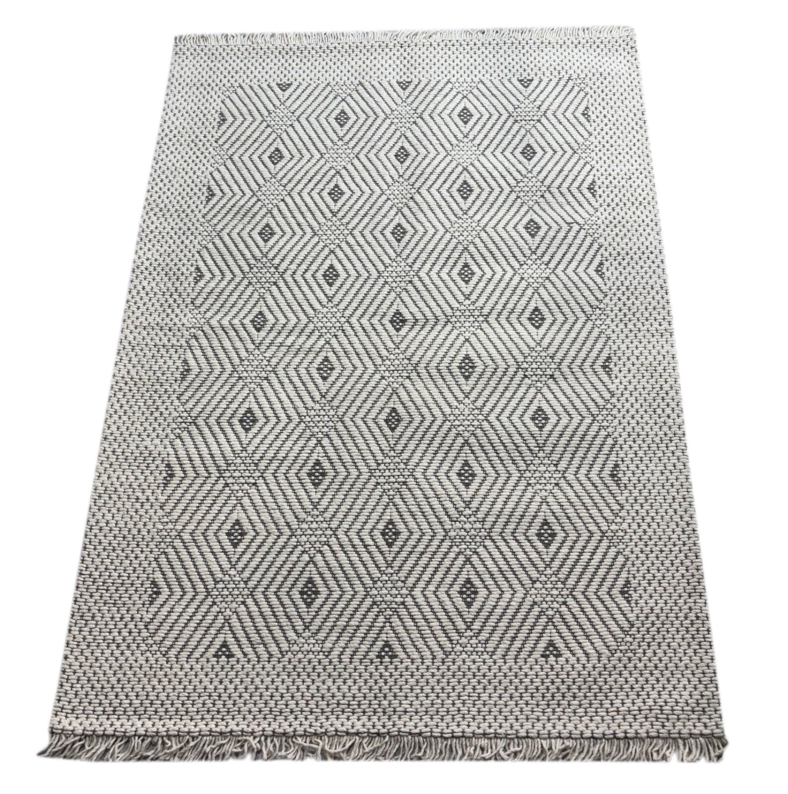 Handgefertigter Kilim Dhurry Teppich 160x240cm 100% Wolle Beige Grau ST66