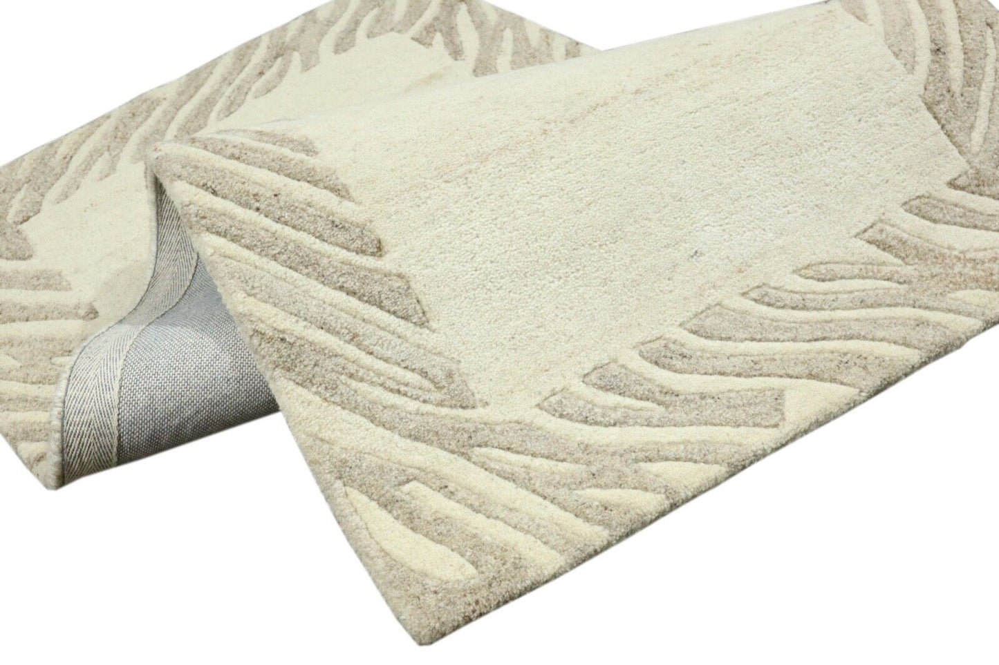 Gabbeh Teppich 100% Wolle 70X140 cm Handarbeit Grau Beige Handgetuftet T1010