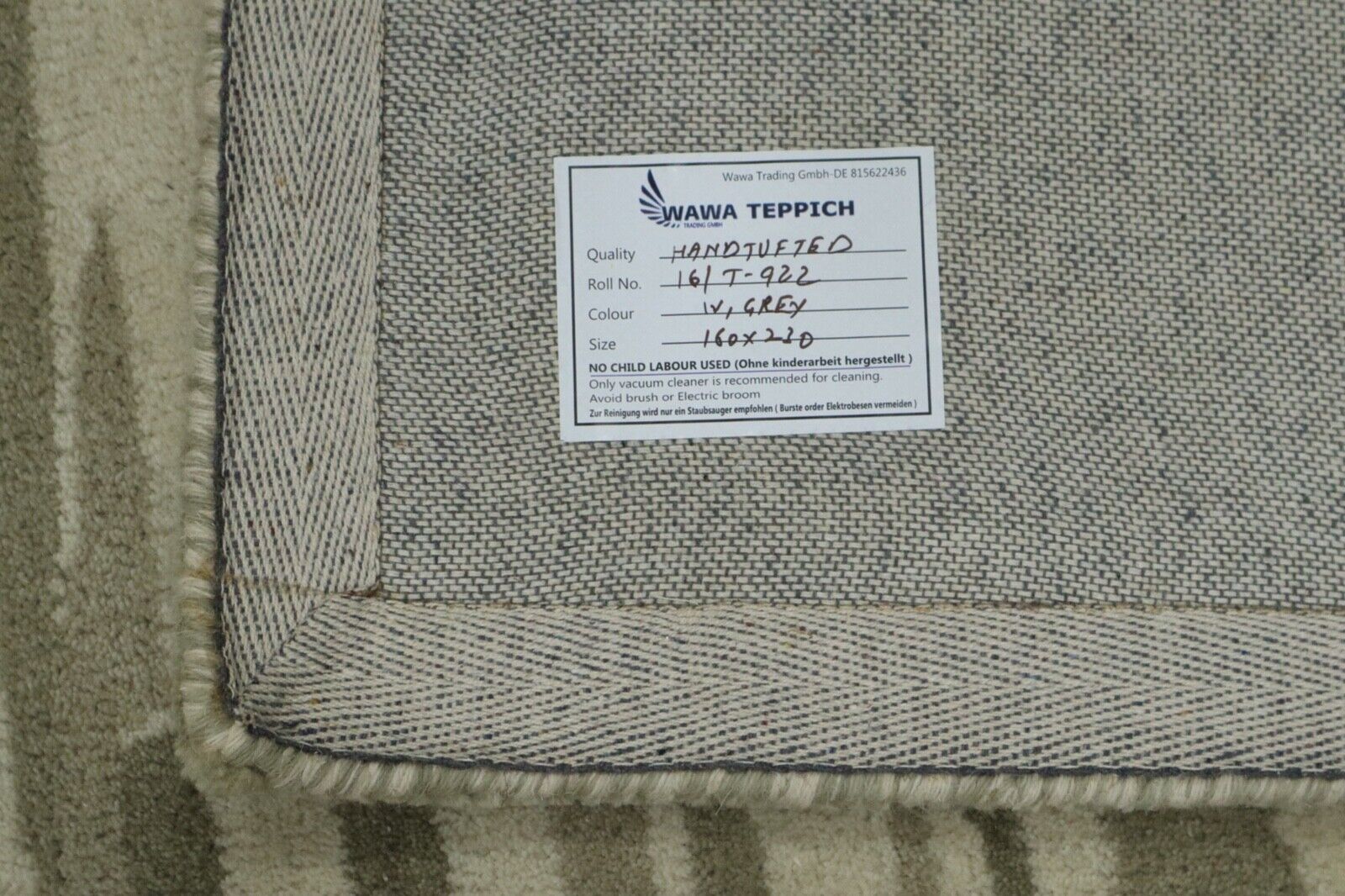Beige Teppich 100% Wolle 160X230 cm Handarbeit Handgetuftet T922