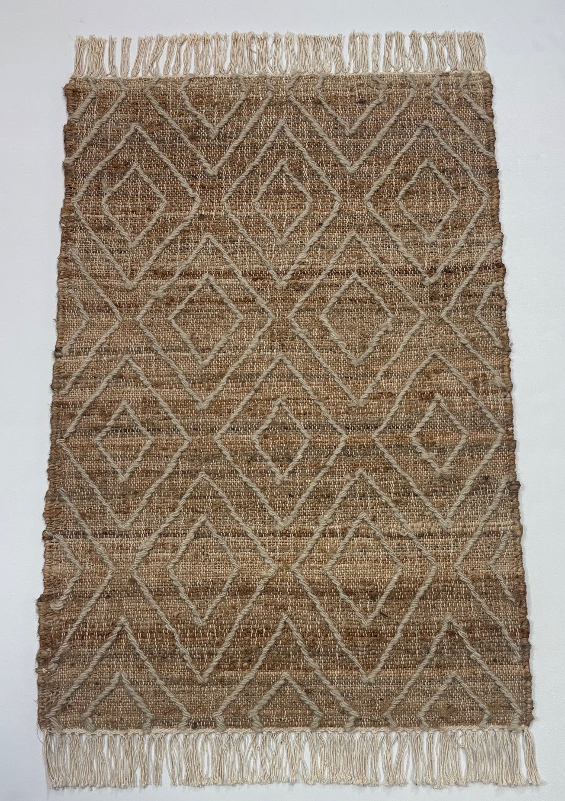 Jute Teppich 60x90 cm – Natur & Ethno Stil mit handgewebtem Muster D530