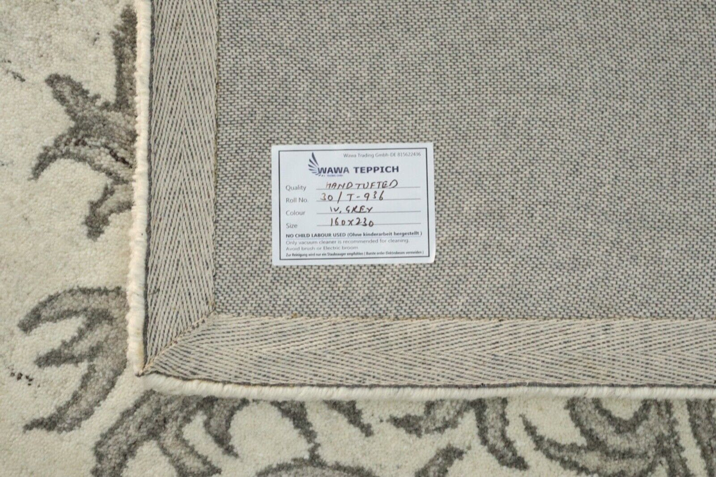 Beige Grau Teppich 100% Wolle 160X230 cm Handarbeit Handgetuftet T936