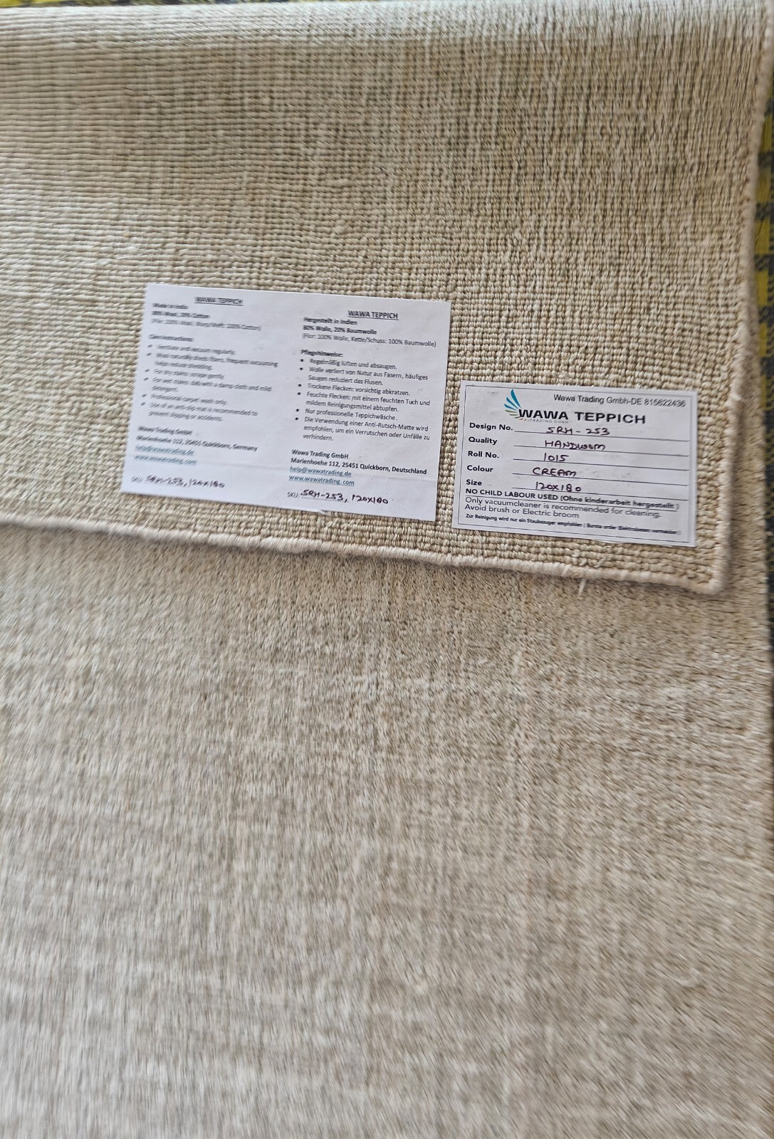 Tappeto tessuto a mano 120x180 crema effetto lucido lino piatto soggiorno SH253