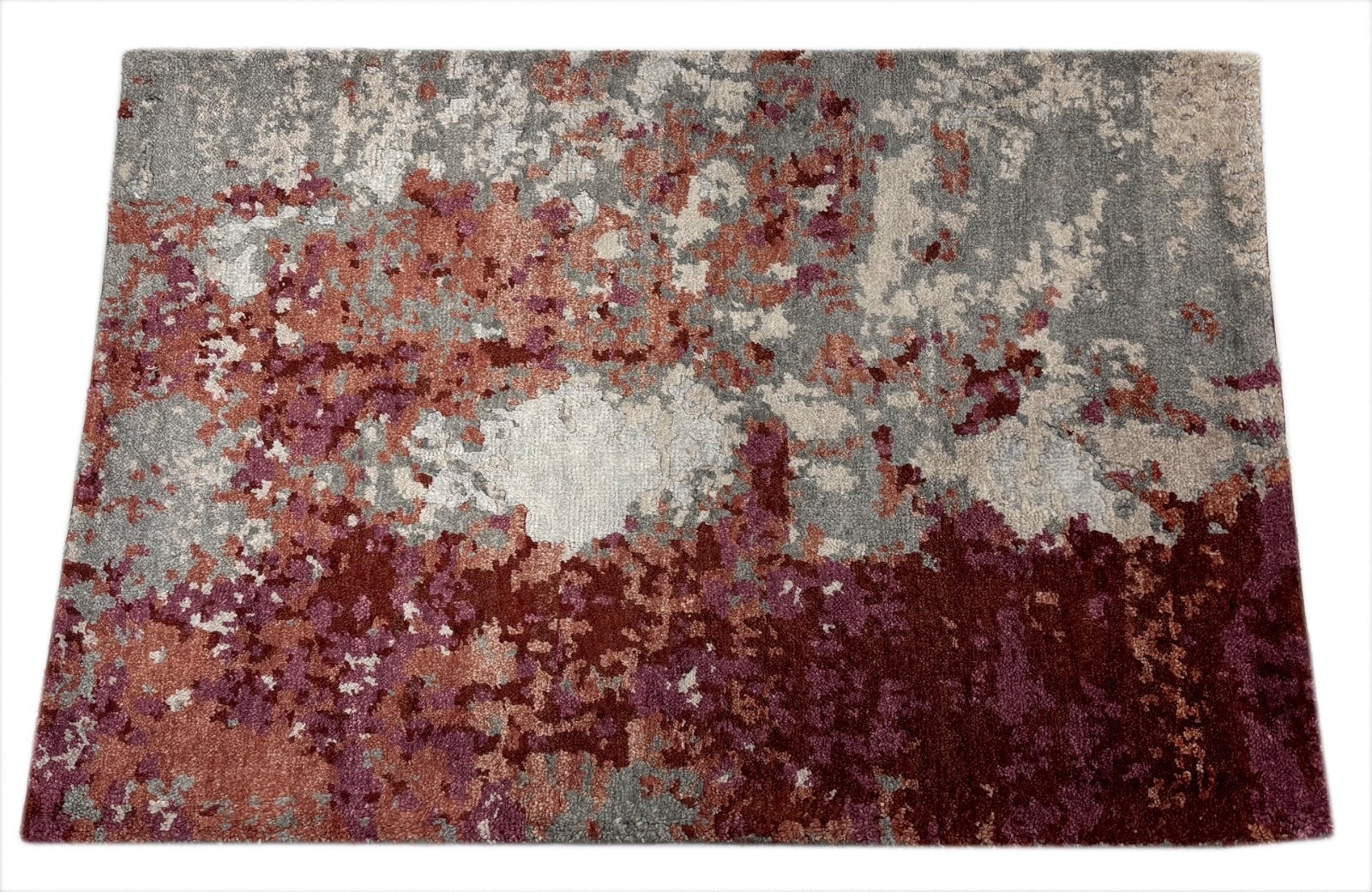 Handgeknüpfter Design Teppich 60x90 cm Grau Rot Multicolor Bambus-Seide R117