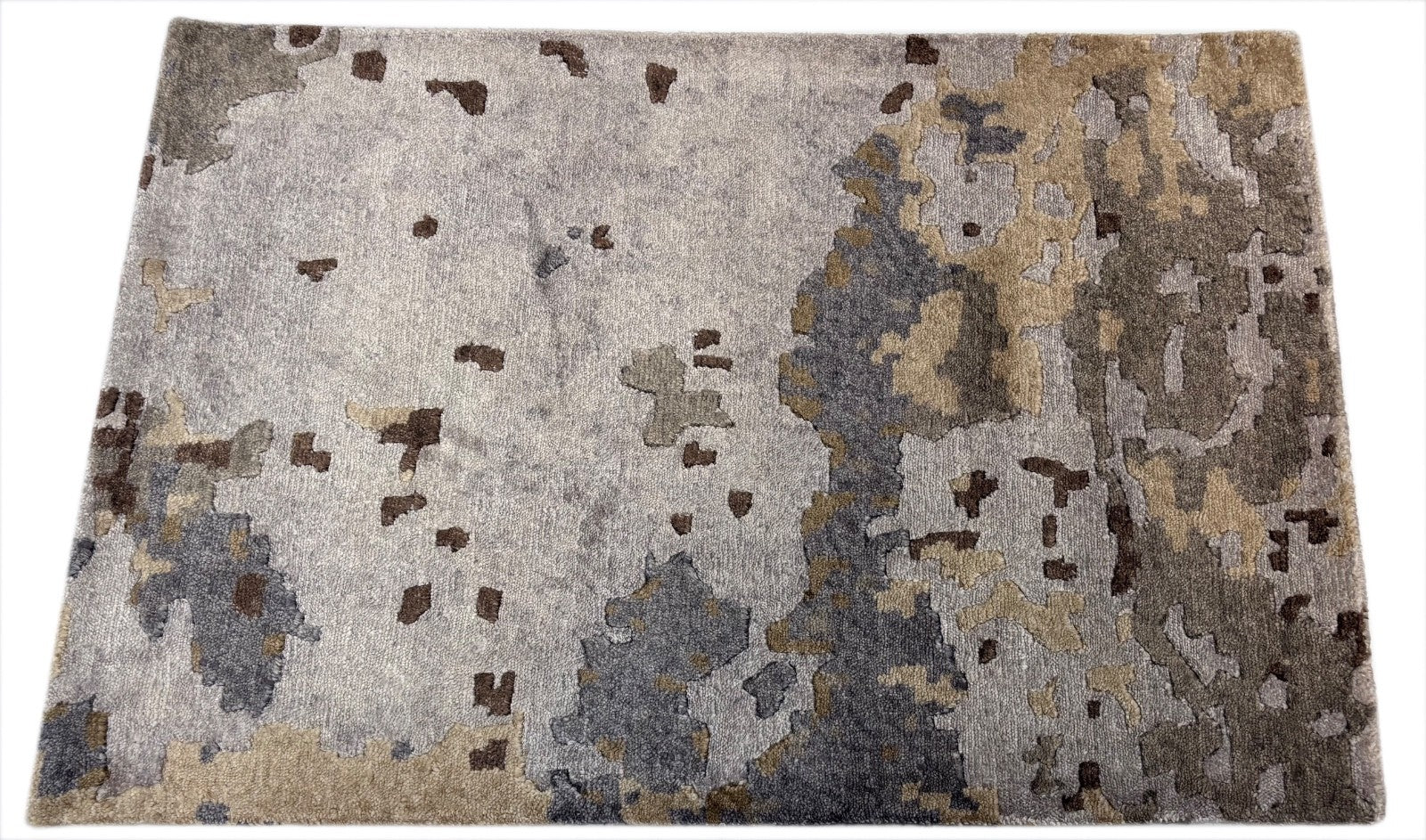 Handgeknüpfter Designer Teppich 60x90 cm Multigrau Glanz Bambus-Seide R115