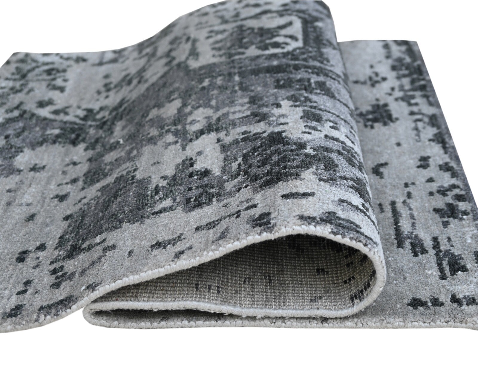 Tappeto moderno in lana annodato a mano 90x150 grigio vintage per soggiorno SH156