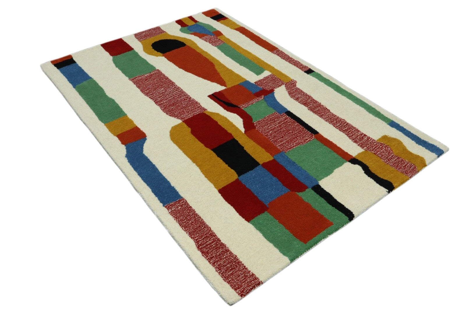 Wollteppich 120x180 Beige Bunt Geometrisch Modern Teppich Handgetufteter HT297