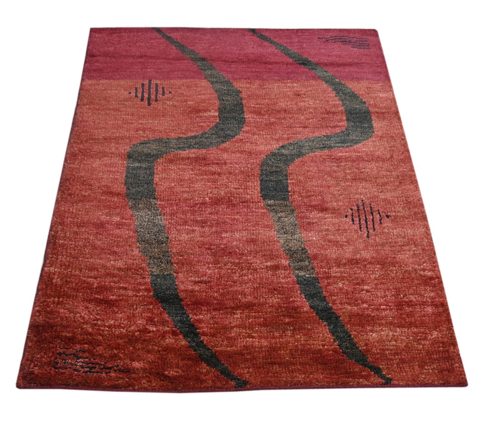 Modernes Handgeknüpfter Wolle 120x180 Vintage Rot Wohnzimmer Teppich SH180