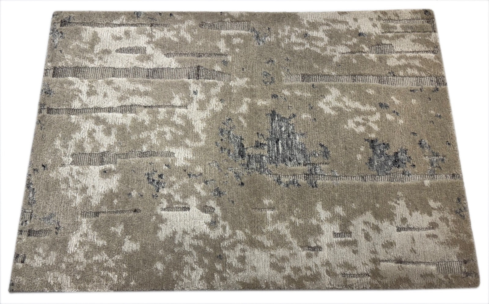 Handgeknüpfter Design Teppich 60x90 cm Silber Bambus Glanz Modern R67