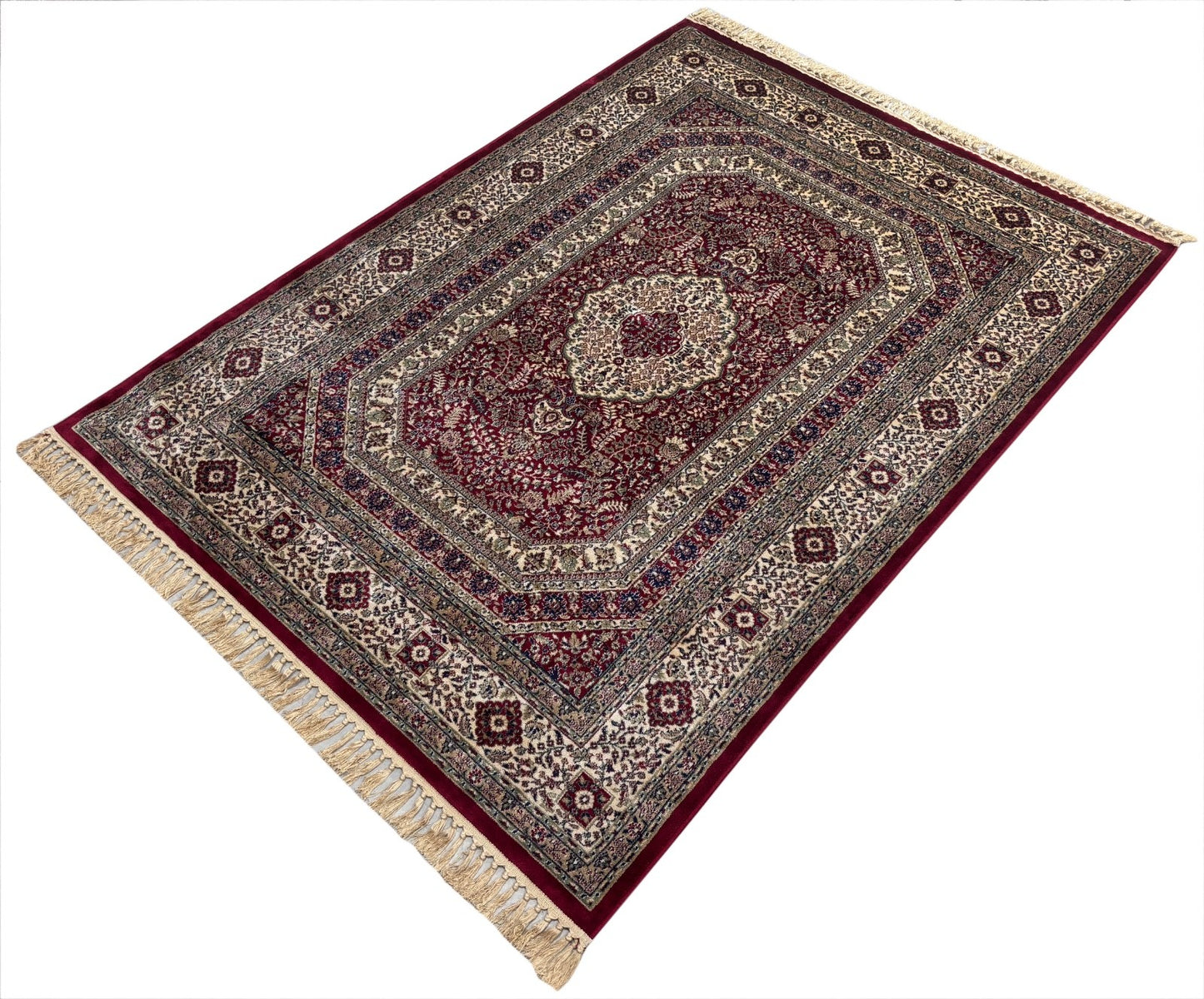 Kashmir Design Orientteppich 150x210 cm Viskose Seidenglanz Rot/Beige M53R