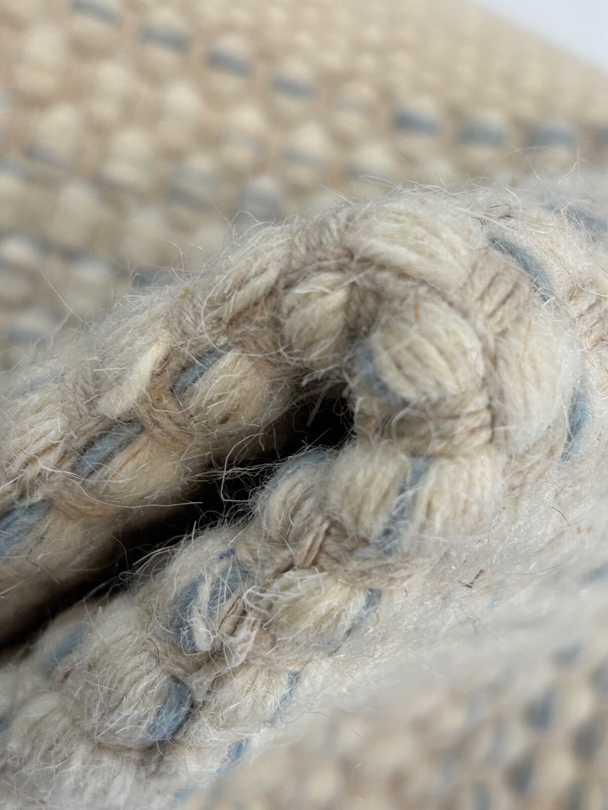 Kilim Dhurry Teppich 60x90 Wolle Natur Beige Blau Handgewebt Orientalisch R128