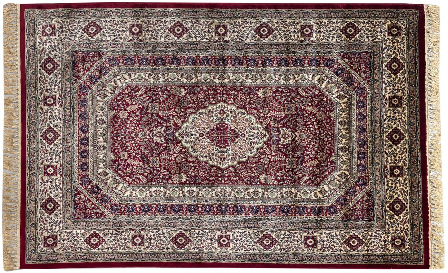 Kashmir Design Orientteppich 150x210 cm Viskose Seidenglanz Rot/Beige M53R
