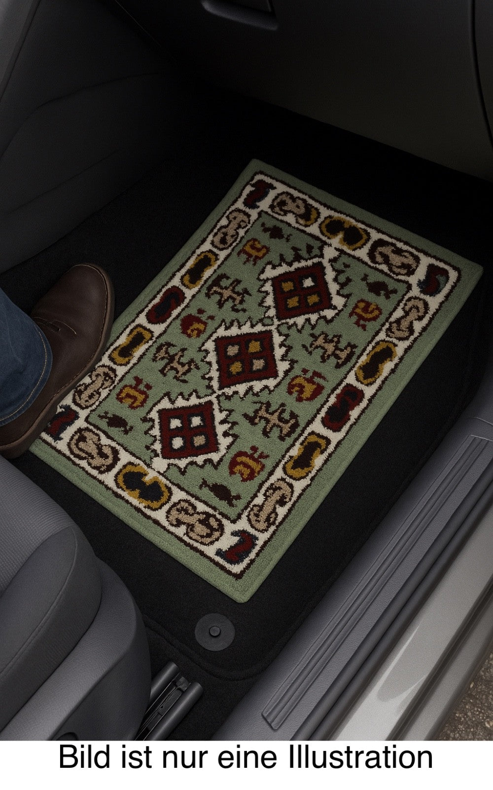 Wollteppich 40x60 Grün Beige Oriental Handgemacht Türvorleger Fussmatte HT377G