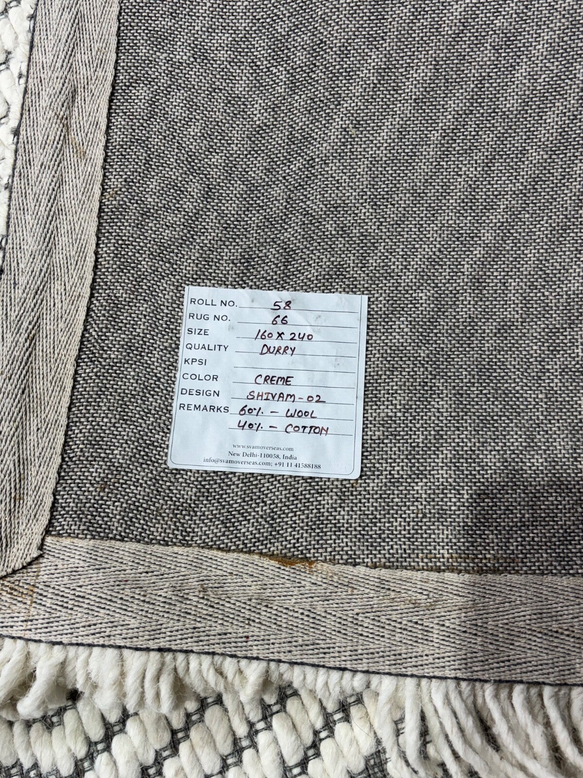 Handgefertigter Kilim Dhurry Teppich 160x240cm 100% Wolle Beige Grau ST66