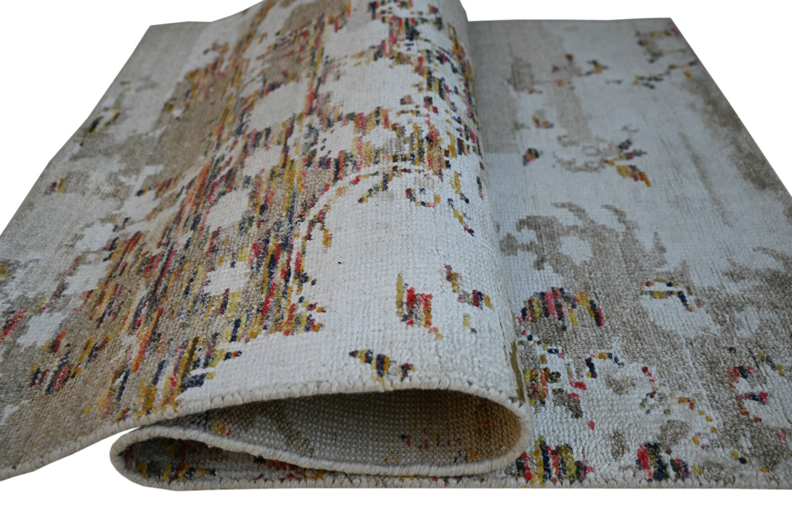 Modernes Handgeknüpfter Bambus 90x150 Vintag weiß-multi Wohnzimmer Teppich SH152