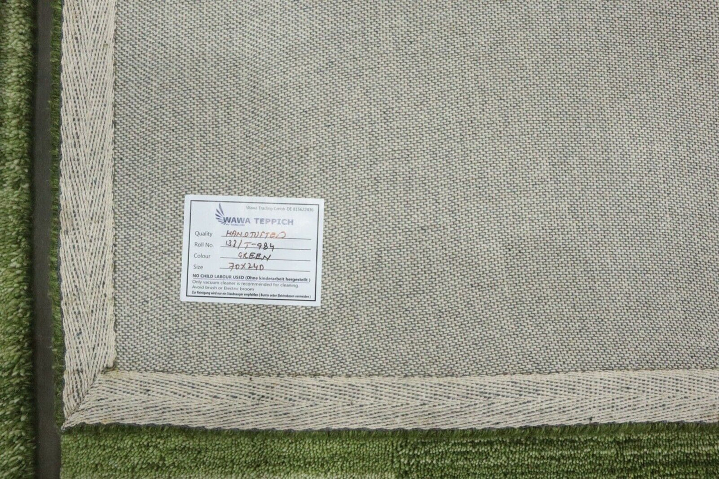Grün Brücke Teppich 100% Wolle 70X240 cm Handarbeit Läufer Handgetuftet T984