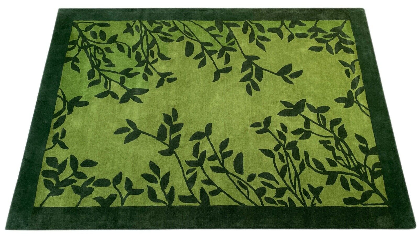 Grün Teppich 100% Wolle 120X180 CM Handarbeit Blatt Designer Orientteppich WT4