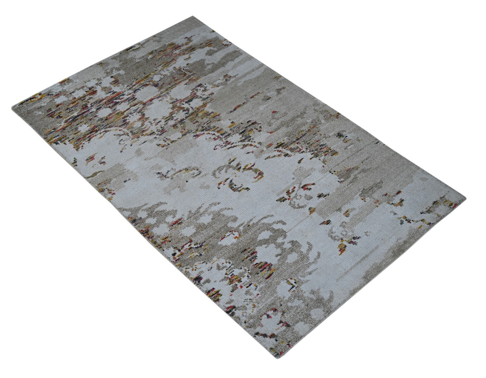 Modernes Handgeknüpfter Bambus 90x150 Vintag weiß-multi Wohnzimmer Teppich SH152