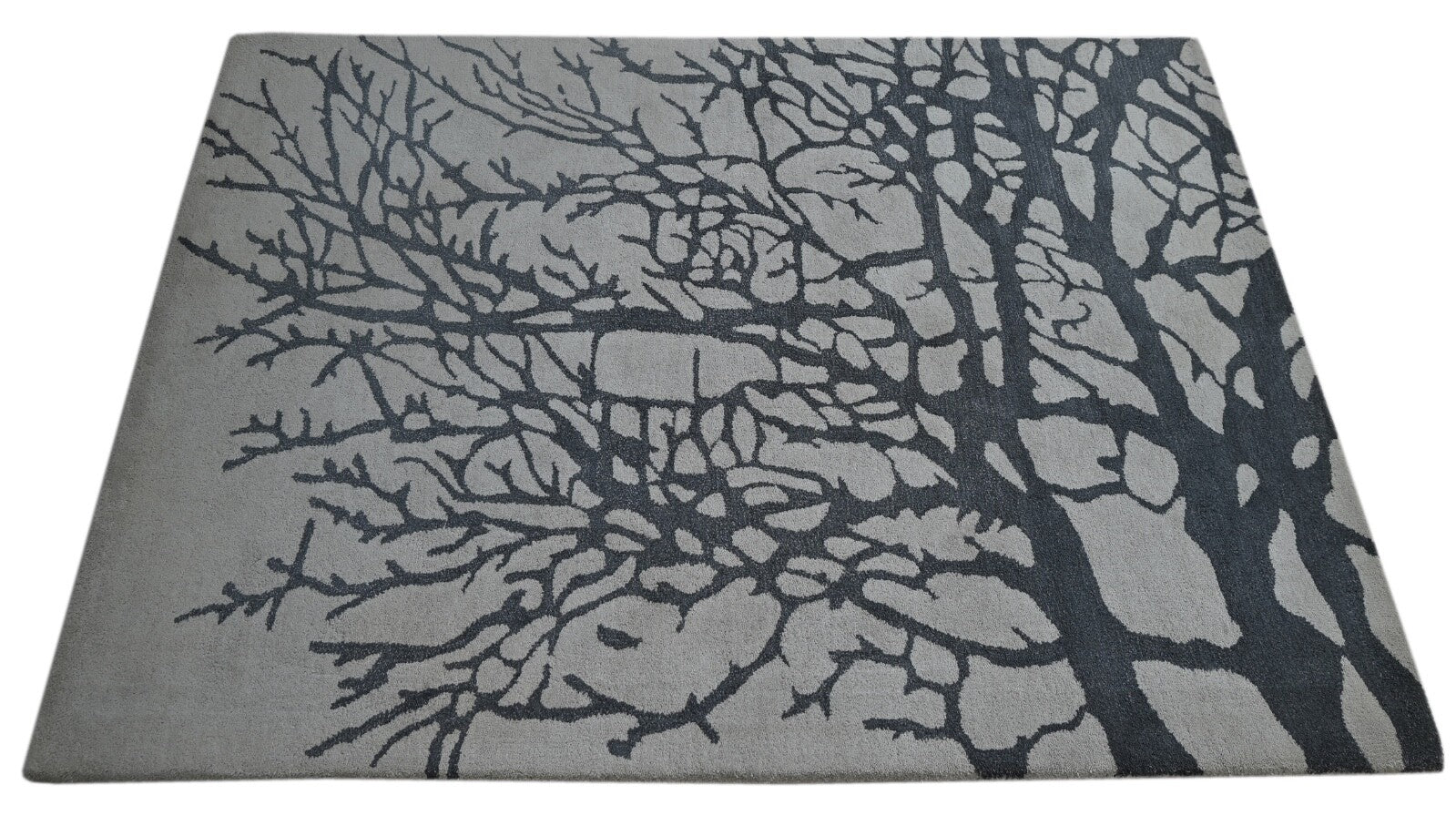 Handgetufteter Wollteppich 150x240 Silber Baum Muster Modern Wohnzimmer SH202