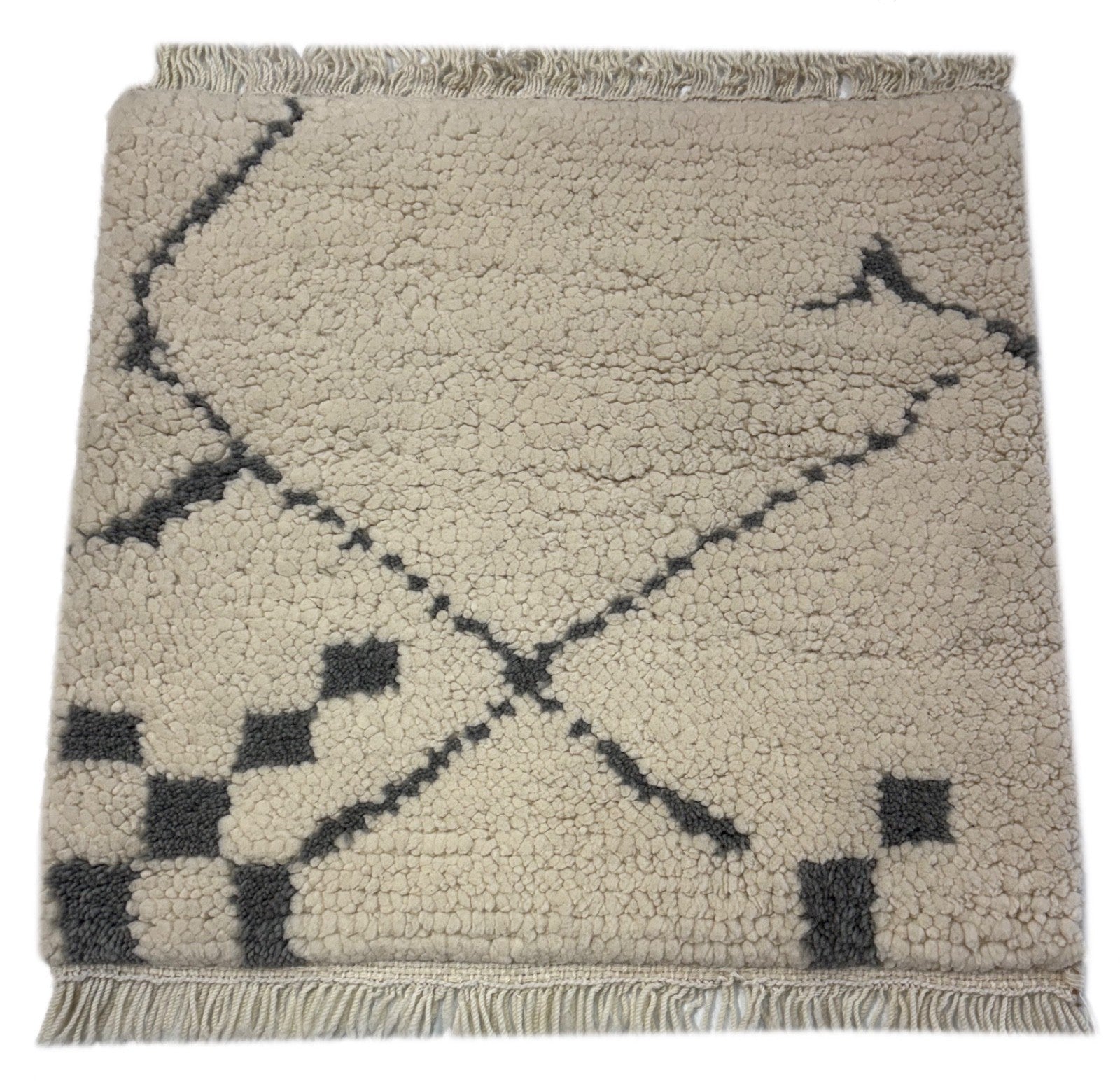 Handgefertigter Teppich 60x60 cm 100 % Wolle Weicher Ivory & Grau R70