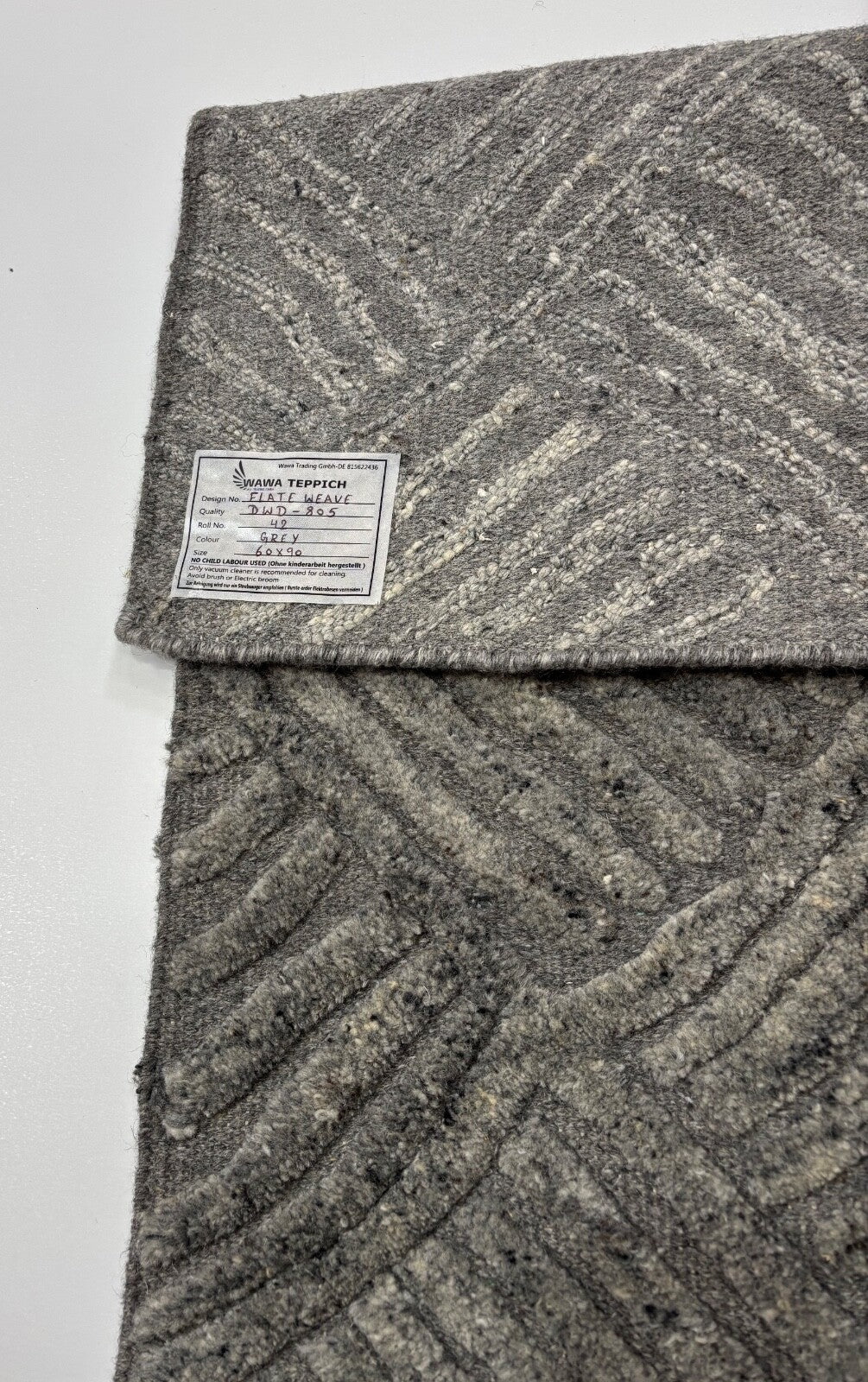 Handgefertigte Kilim Dhurry Teppich 60x90 cm Grau 100% Wolle DWD805