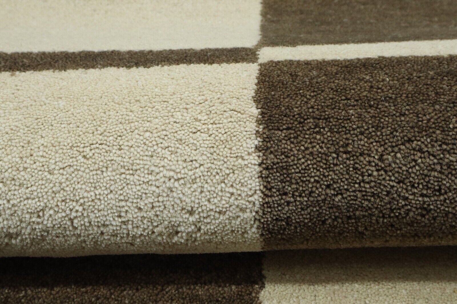 Teppich 100% Wolle 70X140 cm Handarbeit Beige Kaffeefarbe Handgetuftet T1007